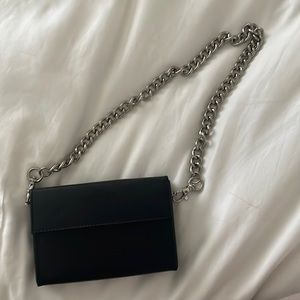 Compact Black Rectangle purse with Silver Chain
